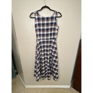 Yisijnet Womens Sleeveless Plaid Midi Dress Blue & Brown Fit And Flare